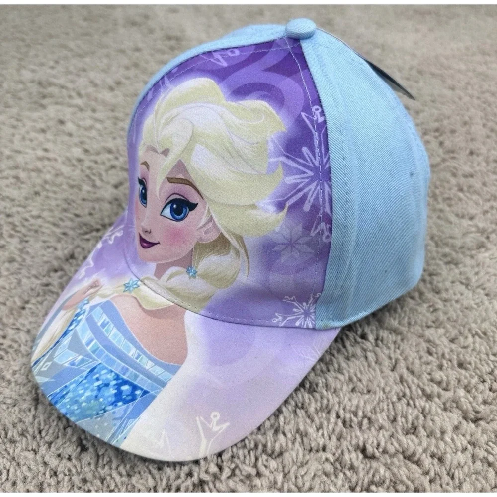 Disney Frozen Elsa‎ Hat Girls Toddler Light Blue Purple Adjustable Cap New Read